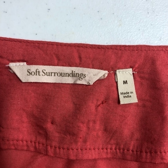 SOFT SURROUNDINGS Coral Pink Embroidered Floral  Bead Tassel Tunic Top Size Med - Picture 4 of 6